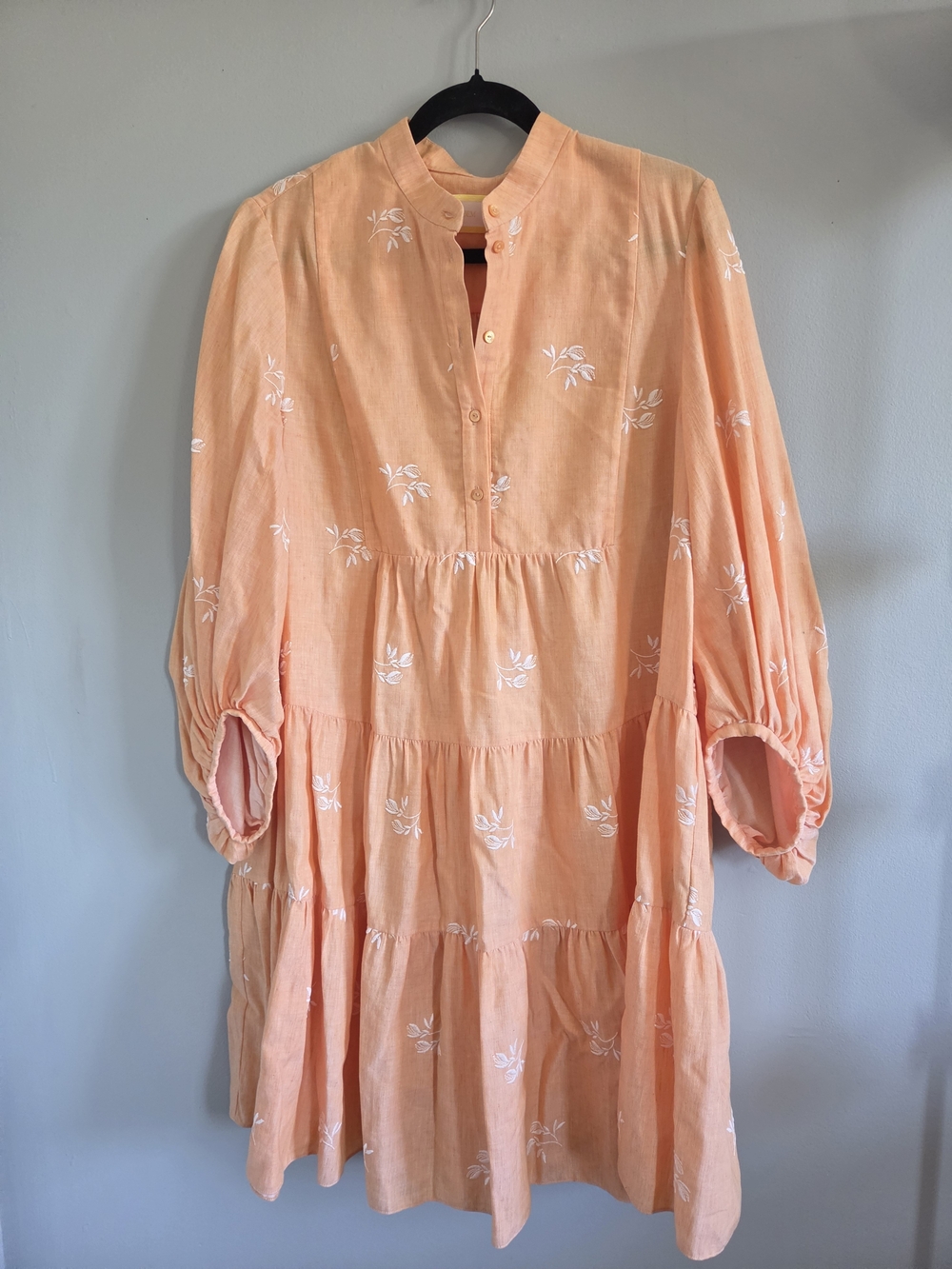 ERDEM Peach Tiered Midi Dress with White Embroidery